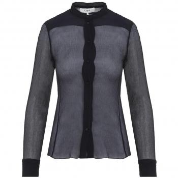 Chloé Women's Stylish Silk Crêpon Collarless Blouse in Blue - Size IT 40 / M
