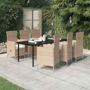 7-Piece Beige Garden Dining Set with Cushions