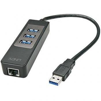 Lindy USB 3.1 Type A to Gigabit LAN with 3 Port Type A Hub Adapter for Ultrabook and Tablet, Black