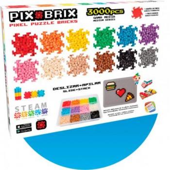 CefaToys Pix Brix Pixel Art, juguete de construcción en horizontal, vertical y diagonal, crea mosaicos y figuras en 2D y 3D, 3000 piezas de colores surtidos, incluye caja contenedora con