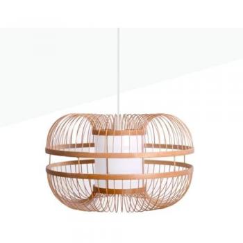 Lámpara Colgante Japonesa de Bambú LED KAIZEN - Estilo Mimbre, Difusor Central, E27, Florón y Cable Blanco. Ideal para Salón y Dormitorio