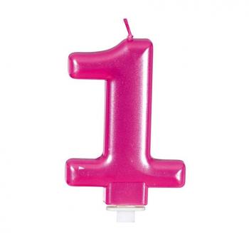 Vela Metalizada Rosa Nº 1, de 8 cm