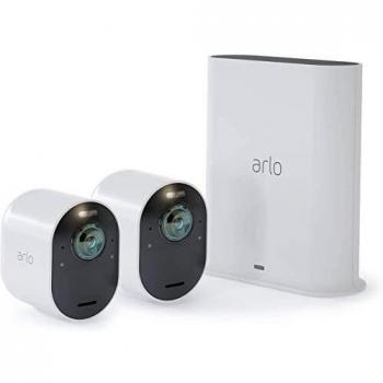 Arlo Ultra, cámara vigilancia wifi 4K, faro y sirena integrados, detector de movimiento, visión nocturna en color, audio bidireccional, funciona con Alexa, Prueba gratuita Arlo Secure incluida