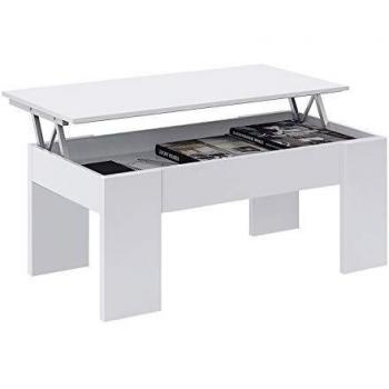 Mesa de Centro Elevable, Mesita de Salón o Comedor, Modelo LC, Acabado en Color Blanco Artik, Medidas: 100 cm