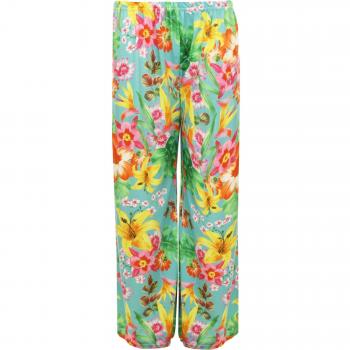 WearAll - Mujeres Tallas Grandes Impresión Floral Anchos Pierna Palazzo Pantalones Top - Verde - 48-50