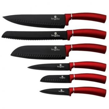 Juego de 6 Cuchillos de Cocina Profesional Berlinger Haus Burgundy, Acero Inoxidable con Recubrimiento Antiadherente y Mango Ergonómico