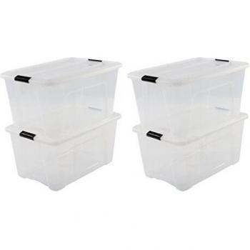 Iris Ohyama, Juego de 4 Cajas de Almacenamiento, 45 L, con Cierre a Presión, Apilable, Sala de Estar, Dormitorio, Garaje - New Top Box Ntb-45 - Transparente