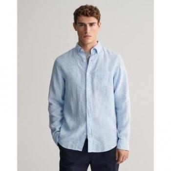 Gant Men's Regular Fit Long Sleeve Casual Linen Shirt - Blue Size M
