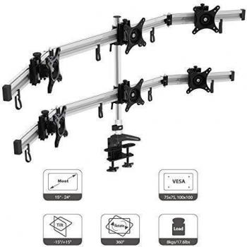 HFTEK Soporte para 6 seis monitores de escritorio para pantalla 15 – 27 pulgadas con VESA 75 / 100