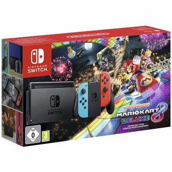 Nintendo Switch - Consola Edición Mario Kart 8 Deluxe (con código de descarga) - Azul Neón/Rojo Neón