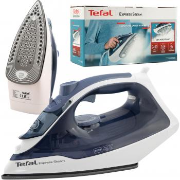 Tefal Express Steam FV2837 - 2400W Steam Iron with Ceramic Soleplate, Blue/White