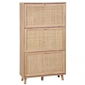 Mueble Zapatero Bohème de Caña Natural con 3 Solapas, 75x26x131 cm
