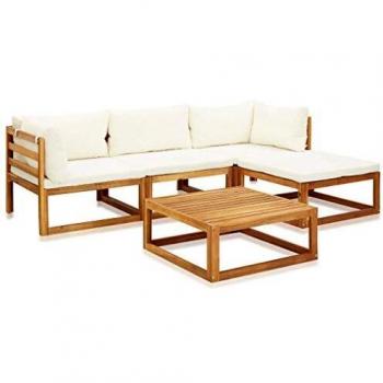 5-Piece Garden Lounge Set with Cushions - Solid Acacia Wood