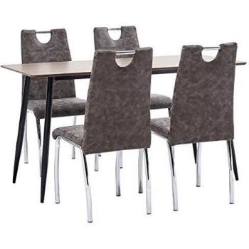 vidaXL Juego de Comedor 5 Piezas Cuero Sintético Mobiliario Decoración Interior Casa Hogar Robusto Duradero Resistente Funcional Práctico Útil Marrón