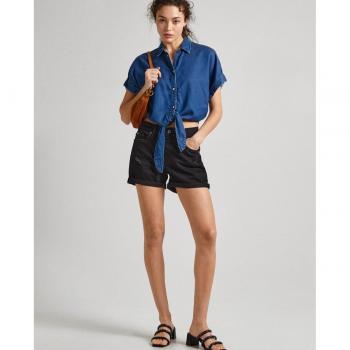 Pepe Jeans - Short de mujer vaquero fit recto negro con detalles rotos