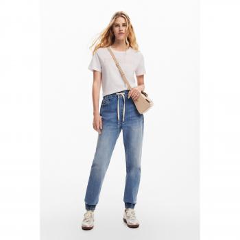 Vaquero recto de mujer tipo jogger Desigual Caliope con cordón de ajuste, Azul, Talla M