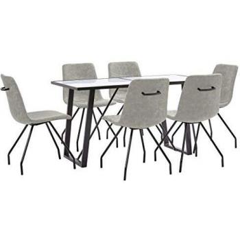vidaXL Juego de Comedor 7 Piezas de Cuero Sintético Mobiliario Decoración Interior Casa Hogar Robusto Duradero Resistente Funcional Práctico Útil Gris