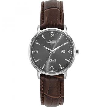 Reloj Roamer Swiss® Valais 958844-41-54-05, reloj de mujer, caja de acero inoxidable, correa de piel, esfera blanca con índices dorados, resistencia al agua hasta 50 metros, movimiento su