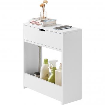 SoBuy BZR48-W Armario de Baño Mueble Auxiliar con Cajón y Bandeja, Sostenedor de Papel Higiénico, Dimensiones 20 x 55 x 60 cm, Color Blanco
