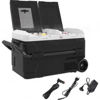 Nevera Portátil de Compresor HOMCOM 40L Doble Zona -20℃ con Luz LED y Asa Telescópica para Coche y Caravanas