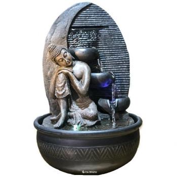 Fuente de agua interior Feng Shui Buda Pensador 40 cm con led multicolor