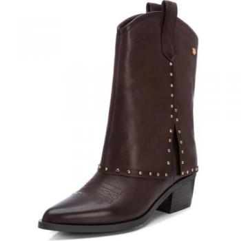 Botas de mujer de piel estilo cowboy con tacón bajo Carmela, botines de piel con tacón medio y cómodo en color marrón, sin cierre, modelo 161961, talla 36