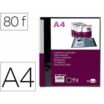 CARPETA LIDERPAPEL 80 FUNDAS CANGURO PP DIN A4 NEGRO OPACO PERSONALIZABLE