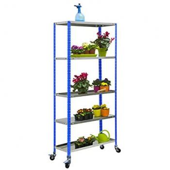 Estantería de Plantas con Ruedas Simon Rack Simongarden Comfort 5 Niveles Azul/Galva Metal 1875x900x300 Capacidad Carga 75 kg