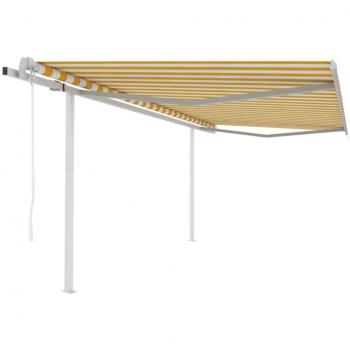 Toldo Retráctil Automático con Postes 4,5x3 m Amarillo y Blanco