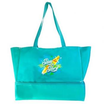 Bolso Nevera de Playa 2 en 1 Turquesa Fluor 14L, Plegable, Impermeable y Ligero