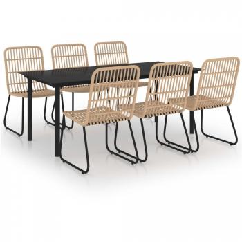 7-Piece Poly Rattan and Glass Outdoor Dining Set