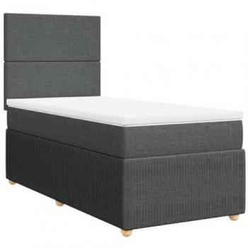 Cama box spring con colchón de muelles gris oscuro 100x200 cm tela