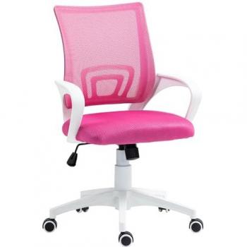 Silla de Oficina Homcom Rosa de Malla con Altura Ajustable, Soporte Lumbar y Reposabrazos, Carga 120 kg - 57x55x109 cm