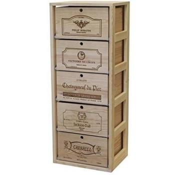 Expovinalia Botellero Estantería con Cajas Grabadas, Madera, Marrón, 44x34x107 cm