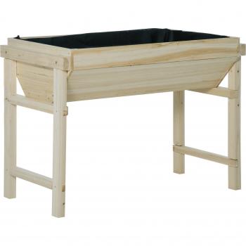 Huerto Urbano Elevado de Madera 108,5x60x80 cm Mesa de Cultivo con Tela no Tejida y 3 Orificios de Drenaje