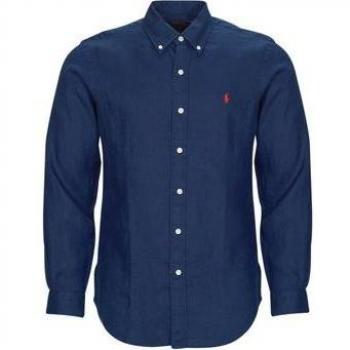 Polo Ralph Lauren Men's Slim Fit Long Sleeve Linen Shirt in Navy Blue