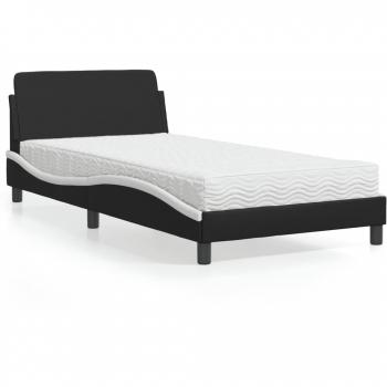 Cama con colchón de cuero sintético negro y blanco 100x200 cm