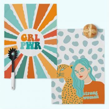 Happyfriday - Girl Power Juego de Paños de Cocina 2 unidades 70x50 cm