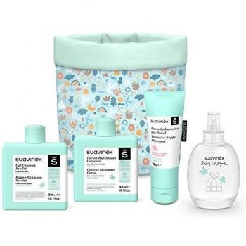 SUAVINEX 401313 - Organizador Tela Para Bebés con Baby Cologne, Loción Hidratante, Pomada Intensiva y Gel-Champú Syndet. 4 productos, Azul, niños