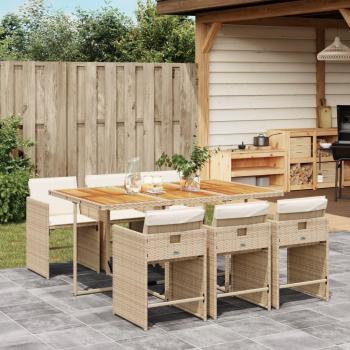 Set comedor de jardín 7 piezas con cojines beige de Polyrattan