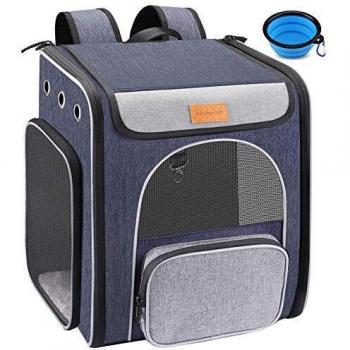 morpilot Mochila Gato, Mochila Transportin Perro Plegable para Gatos y Perros Pequeños, Bolsa de Transporte Transpirable con Correa de Seguridad Interior + Tazón, Ideal para Viajes, Uso al Aire Libre