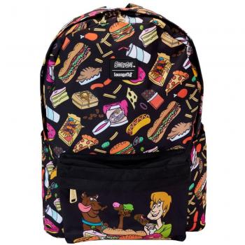 Mochila Munchies AOP de Scooby-Doo by Loungefly, diseño colorido con estampado de personajes y elementos icónicos de Scooby-Doo, fabricada en material sintético duradero, con compartimento principal espacioso