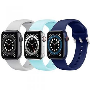 Correa Apple Watch 3 Paquetes, Correas Compatible con Apple Watch 38mm 42mm 40mm 44mm, Soft Silicone Sports Correa Suave de Deportiva Repuesto Compatible con Apple Watch SE/iWatch Serie 6 5 4 3 2 1
