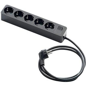 Famatel 2625-N Regleta de 5 Enchufes con Interruptor de Encendido | Cable de 1,5 m | hasta 3680W | 16A | 250V | Protección Infantil | Orientación Tomas a 45o | Evita consumos Fantasma | Negro