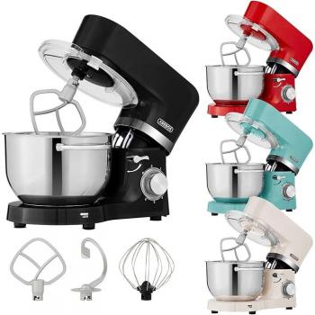 AREBOS - Batidora Amasadora 1500W - 2 Recipientes de Acero Inoxidable (4,5L y 5,5L) - 6 Velocidades - Robot de Cocina con 3