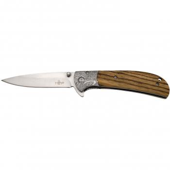 Navaja Third H0815J con mango Zebrano y virola decorada, hoja de acero inoxidable de 9.5 cm