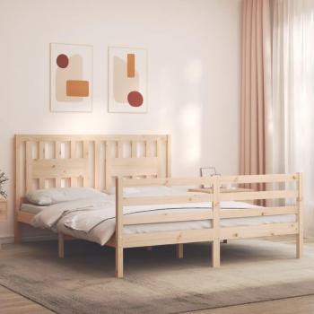 Cama de matrimonio King Size con cabecero de madera maciza, estructura redonda en color marrón