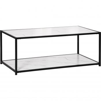 Mesa de Centro con Encimera Símil Mármol y Marco de Acero