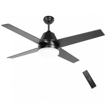 Ventilador de Techo Homcom con Luz 46W Ø129 cm Motor DC Silencioso 4 Aspas Reversibles Mando a Distancia 6 Velocidades Temporizador Color Negro