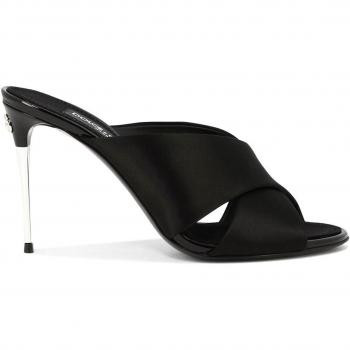Dolce & Gabbana Women's Keira Satin Mules with Metal Heel in Black | Size 38 | CR1738AV7998B956